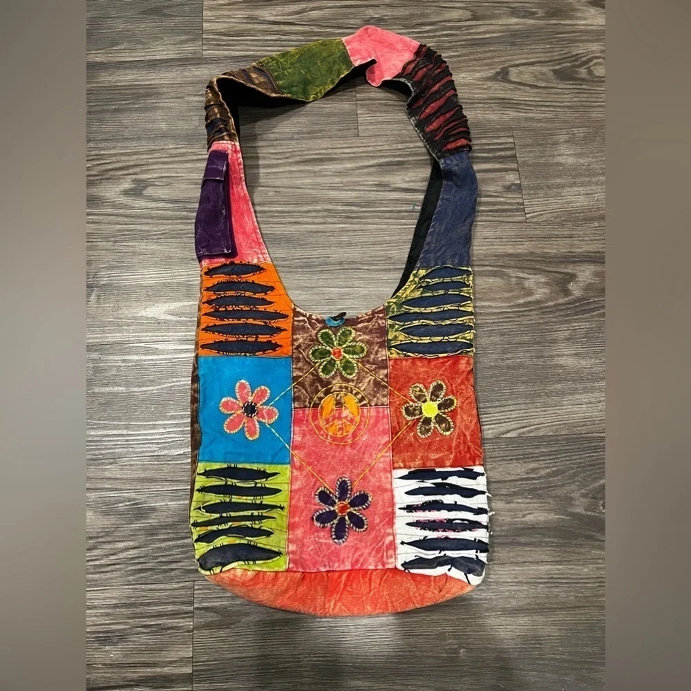 Hippie canvas women cotton hobo bag with razor cuts